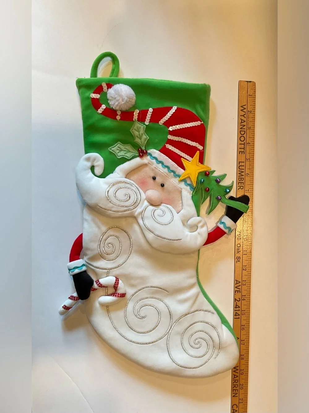 Pier 1 Imports Santa Christmas Stocking Hat Candy Cane Sequins Vintage CUTE